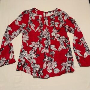 Floral Red and White Blouse